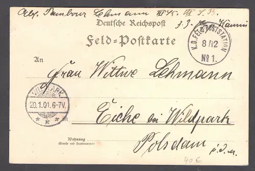 Dt. Post in China Feldpostbrief K.D.Feld-Poststation No. 1  gelaufen.