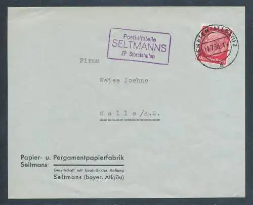 DR. Fernbrief mit Landstempel/Posthilfstelle Seltmanns.