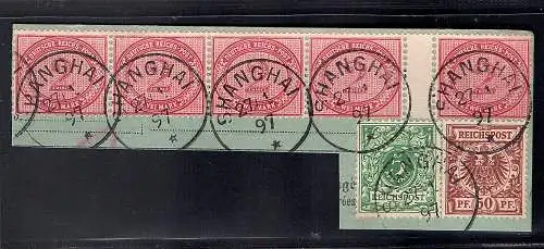 Deutsche Post in China 1890,Vorläufer Mi.-Nr. V37 e ZW + V46 c + V 50 gest.