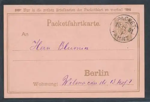 Privatpost, Packetfahrtkarte Berlin, 2 Pfg., Braun gelaufen.