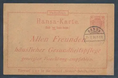 Privatpost Hansa-Karte mit Werbe-Zudruck  Andreas Saxlehner, Budapest 