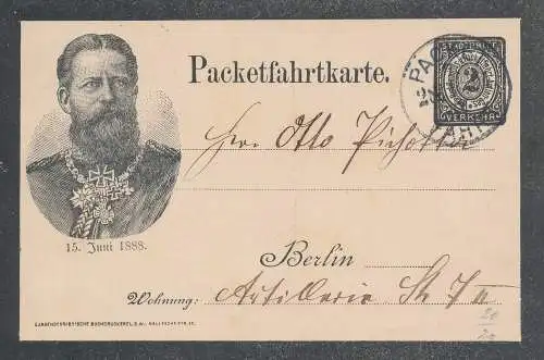 Privatpost Packetfahrtkarte Berlin 2 Pfg. Schwarz. gelaufen.