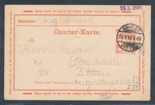 Privatpost, Courier-Karte Zittau, 3 Pfg., rot