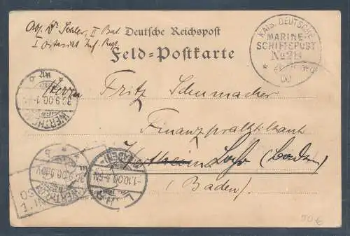 DP. in China Feldpostkarte/Marineschiffpost Nr. 28 vom Singapur nach Baden