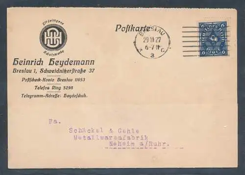DR. Reklamekarte Heinrich Heydemann, Breslau.