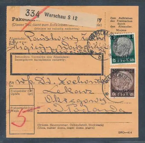 GG. Deutsche Post Osten Paketkarte mit Mi.-Nr. 5 + 12 sign. PfeifferBPP.