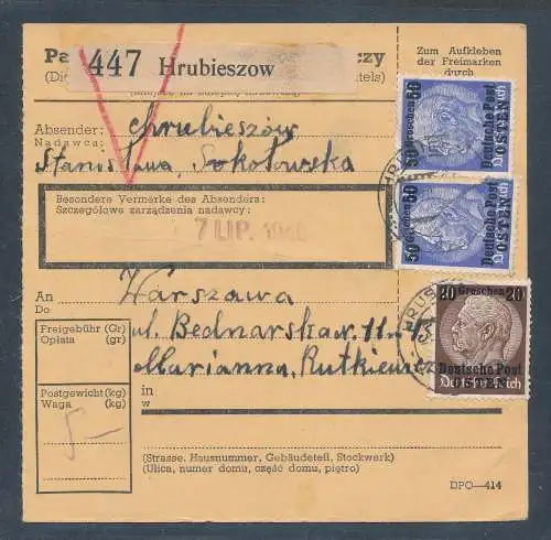 GG. Deutsche Post Osten Paketkarte aus Hrubieszow