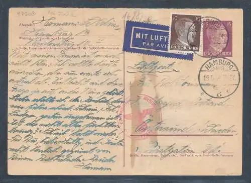 DR., Ganzsache Mi.-Nr. P 303 als Luftpost Ausland-Karte gelaufen, sign. Schlegel