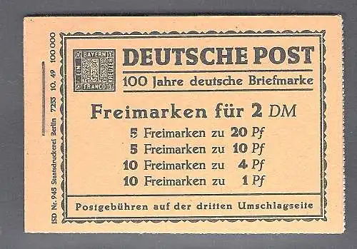 Berlin 1952 MH. Berliner Bauten, Mi.-Nr. MH 1, post. FA.SchlegelBPP.