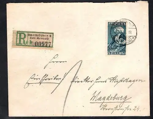 Saargebiet R-Fernbrief mit EF. Mi.-Nr. 107 portorichtig, sign. HofmannBPP,