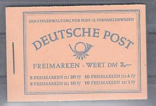 Berlin 1952 Markenheftchen Berliner Bauten, Mi.-Nr. MH 2, post., FA Schlegel