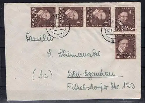 Bund. MeF. Mi.-Nr. 143 (5) auf  Fernbrief, portorichtig, Befund SchlegelBPP.