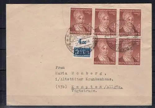 Bund. MeF. Mi.-Nr. 156 (5) auf  Fernbrief, portorichtig, Befund SchlegelBPP.