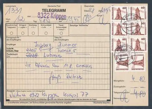 DDR. Telegram mit MeF. Mi.-Nr. 3347 VGO.-Tarif.