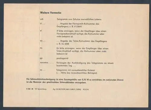 DDR. Telegram mit MeF. Mi.-Nr. 3347 VGO.-Tarif.