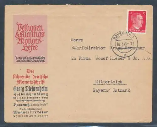 DR. Reklamebrief Hofbuchhandlung, G. Niehrenheim, Bayreuth.