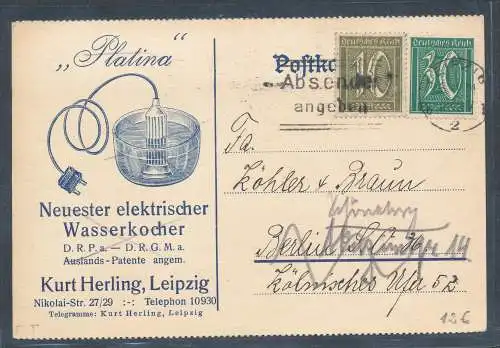 DR. Reklamekarte elektrischer Wasserkocher K. Herling Leipzig.