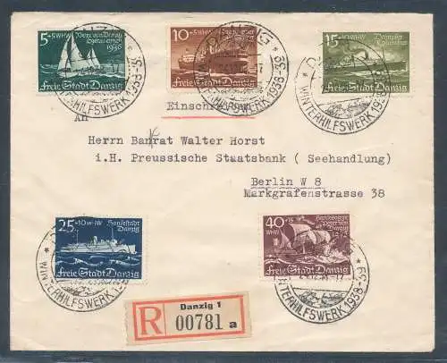 Danzig, Satzbrief Mi.-Nr. 284-288 als R.-Fernbrief gelaufen