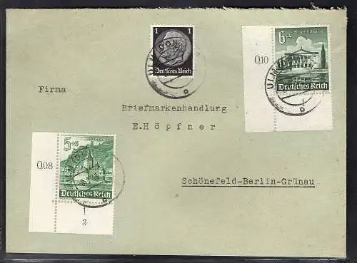 DR. Fernbrief mit  MiF.  Mi.-Nr. 753 + 754 aus linke untere Bogenecke.u.a. 