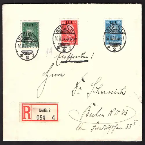 DR. Mi.-Nr. 407-409 auf R-Ortsbrief mit Ak.-St.
