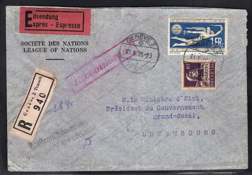 Schweiz Int. Organisation, R-Eilbote-Auslandbrief  mit MiF. Mi.-Nr. 37+41