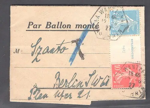 Frankreich, Mi.-Nr. 218-219 (Marken von Block 2) auf Ballon Monte Brief.