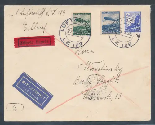 DR. Zeppelinbrief LZ. 129 mit Board-Stempel nach Berlin mit Ak-St.