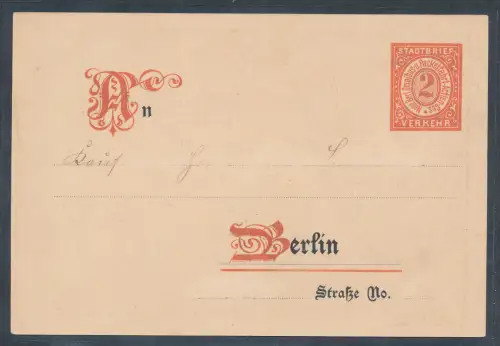 Privatpost, 2 Pf. Ganzsache-Karte Berliner Packetfahrt ungebraucht.