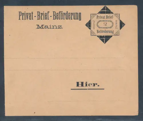 Privatpost, 2 Pf. Ganzsache-Karte Privat-Brief-Beförderung Mainz ungebraucht.