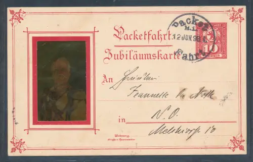 Privatpost,10 Pf. Ganzsache-Karte Berliner Packet Fahrt Jubiläumskarte gelaufen.