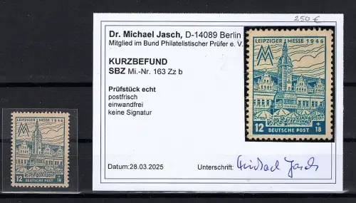 SBZ- West Sachsen, Mi.-Nr. 163 Zz b postfrisch, KB. Dr. JaschBPP.