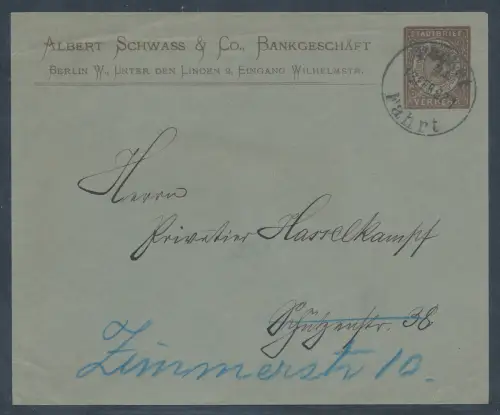 Privatpost, 2 Pf. Braun  Ganzsache-Brief Berliner Packetfahrt gelaufen.