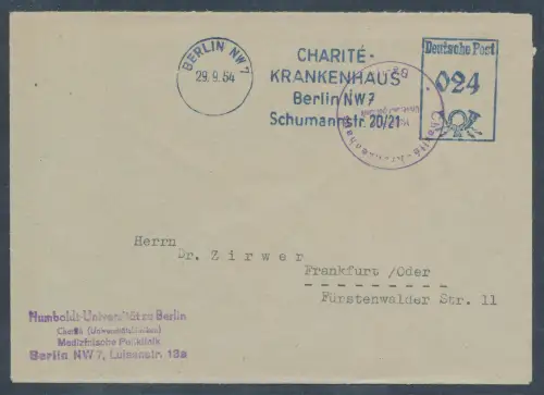 DDR. Fernbrief mit AFS. Charite Berlin 1954.