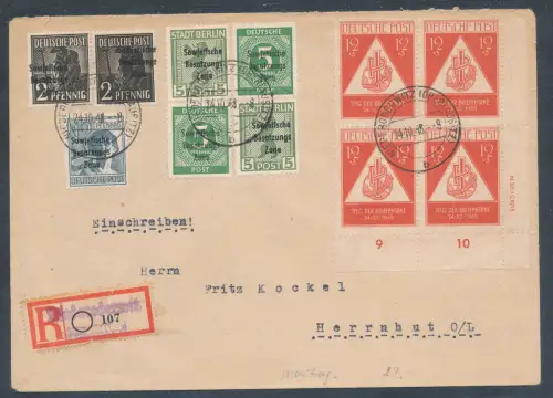 SBZ. R.-Fernbrief mit MiF. Mi.-Nr. 228 mit DV. u.a., mit Ak.-St.