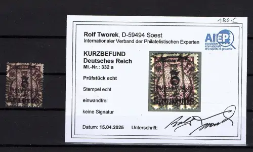 DR. Mi.-Nr. 332 a OPD Frankfurt, gestempelt, KB. Tworek.