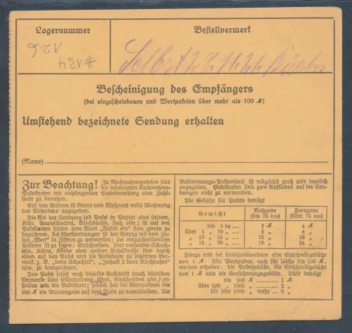DR, EF. , Mi.-Nr. 134 auf Paketkarte.