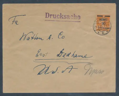 Memel EF. Mi.-Nr. 21 auf Ausland-Drucksache.