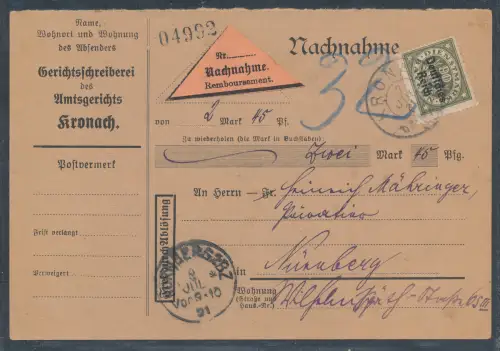 DR,  Nachnahme Karte  mit EF. , Mi.-Nr. D 45