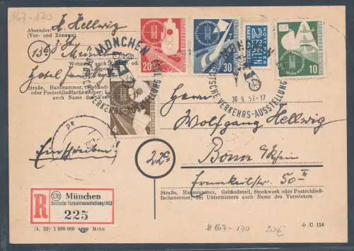 Bund R.-Fernkarte mit MI.-Nr. 167-170 mit Ak.-St.