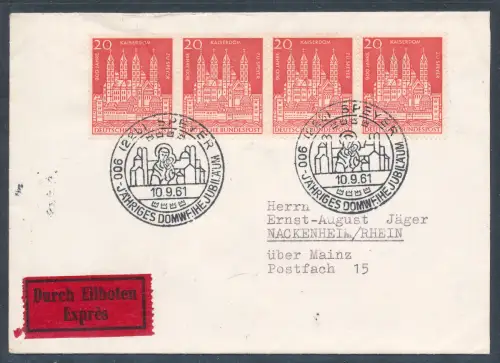 Bund Eilbote-Fernbrief mit Me.F. MI.-Nr. 366 mit Ak.-St.