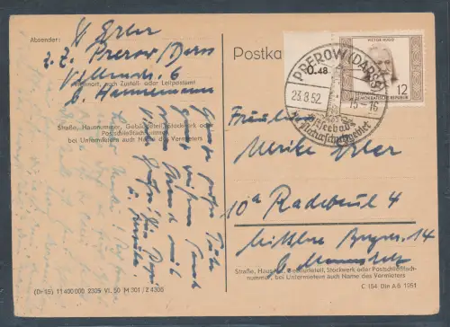 DDR,  Fern-Postkarte mit EF.  Mi.-Nr. 311