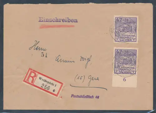 SBZ. Provinz Sachsen R.-Fernbrief mit Me.F Mi.-Nr. 89