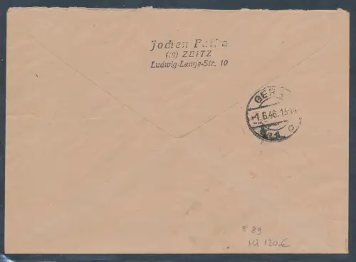 SBZ. Provinz Sachsen R.-Fernbrief mit Me.F Mi.-Nr. 89