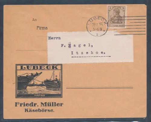 DR. Reklamebrief Käsebörse F. Müller Lübeck.