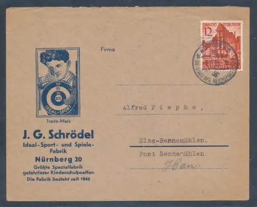 DR. Reklamebrief Ideal-Sport- und Spiele-Fabrik J.G. Schrödel Nürnberg.
