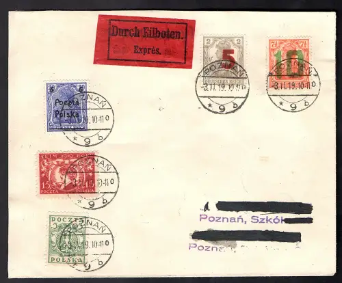 Polen Mi.-Nr. 135 + 136 ua. auf Eilbote-Fernbrief gelaufen, FA. Petriuk.