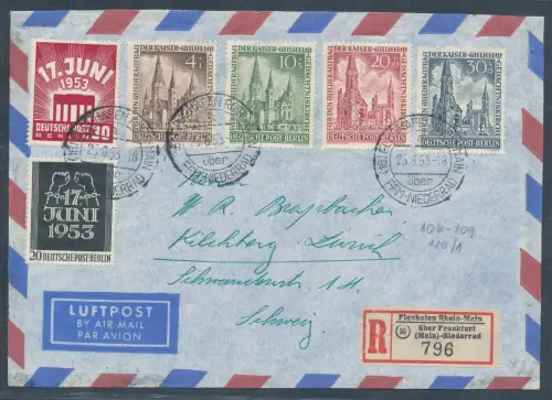 Berlin  R.-Ausland-Luftpost-Brief mit Mi.F. Mi.-Nr. 106-111