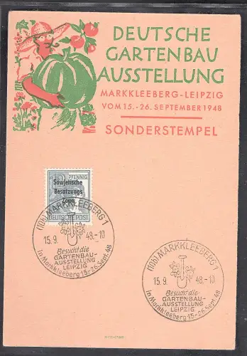 SBZ. Ereigniskarte Dt. Gartenbau Ausstellung mit Mi.-Nr. 186