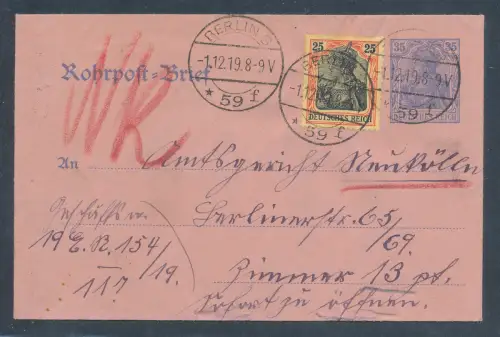 DR., Rohrpost Ganzsache Ru 8 u.a. gelaufen