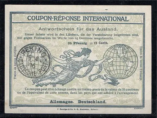 Deutsche Post in China Internationaler Antwortschein 1916, Reply Coupon Reponse.